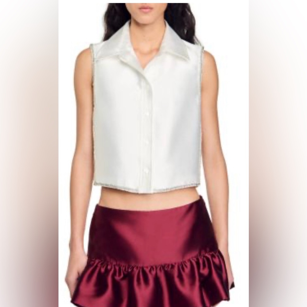 Sandro White Sleeveless Blouse